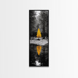 Golden Tree, Forest Reflection, Autumn Solitude, Nature Focused Minimalism, Framed Canvas Print, Zen Bathroom or Office Wall Art