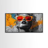 Retro Glam, Bold Woman, Pop Art Fashion, Orange Splash, Framed Canvas Print, Bedroom Wall Art, Modern Glam Decor, Statement Wall Piece