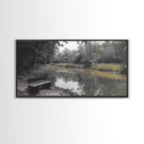 Tranquil Forest, Peaceful Pond, Autumn Riverbank, Framed Canvas Print, Nature Photography, Entryway Art, Fall Vibes, Rustic Wall Decor