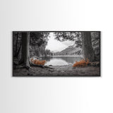 Forest Lake, Autumn Leaves, Nature Path, Woodland Style, Framed Canvas Print, Rustic Wall Art, Entryway Art, Cabin Wall Decor