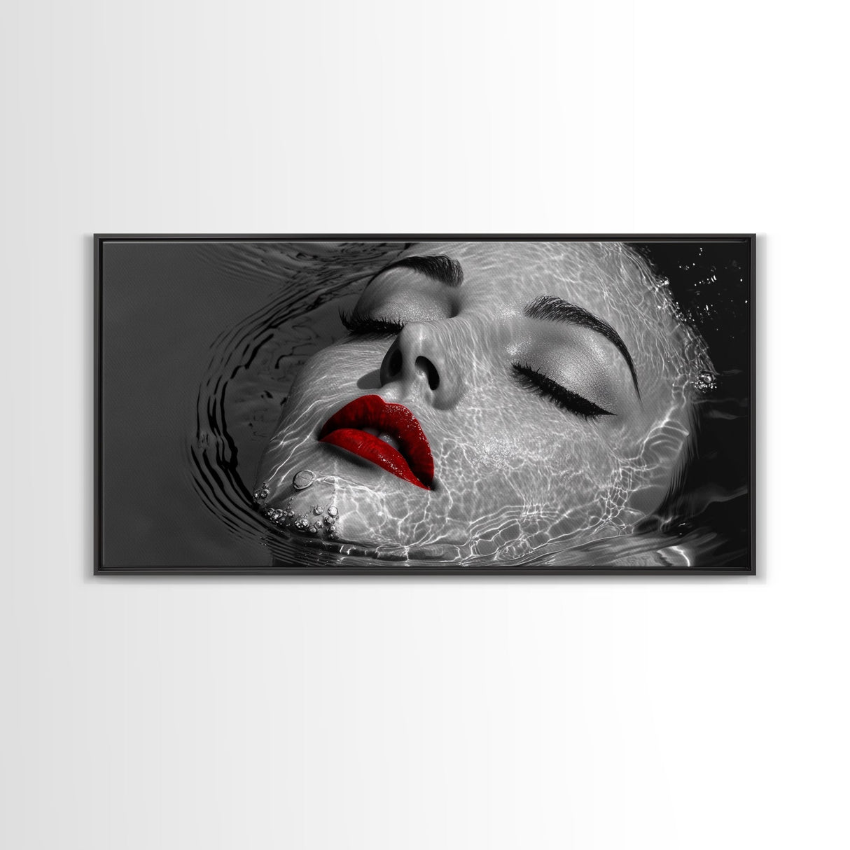 Red Lips, Underwater Beauty, Glam Art, Modern Pop, Framed Canvas Print, Bedroom Wall Art, Bold Aesthetic, Fashion Model Photography Print