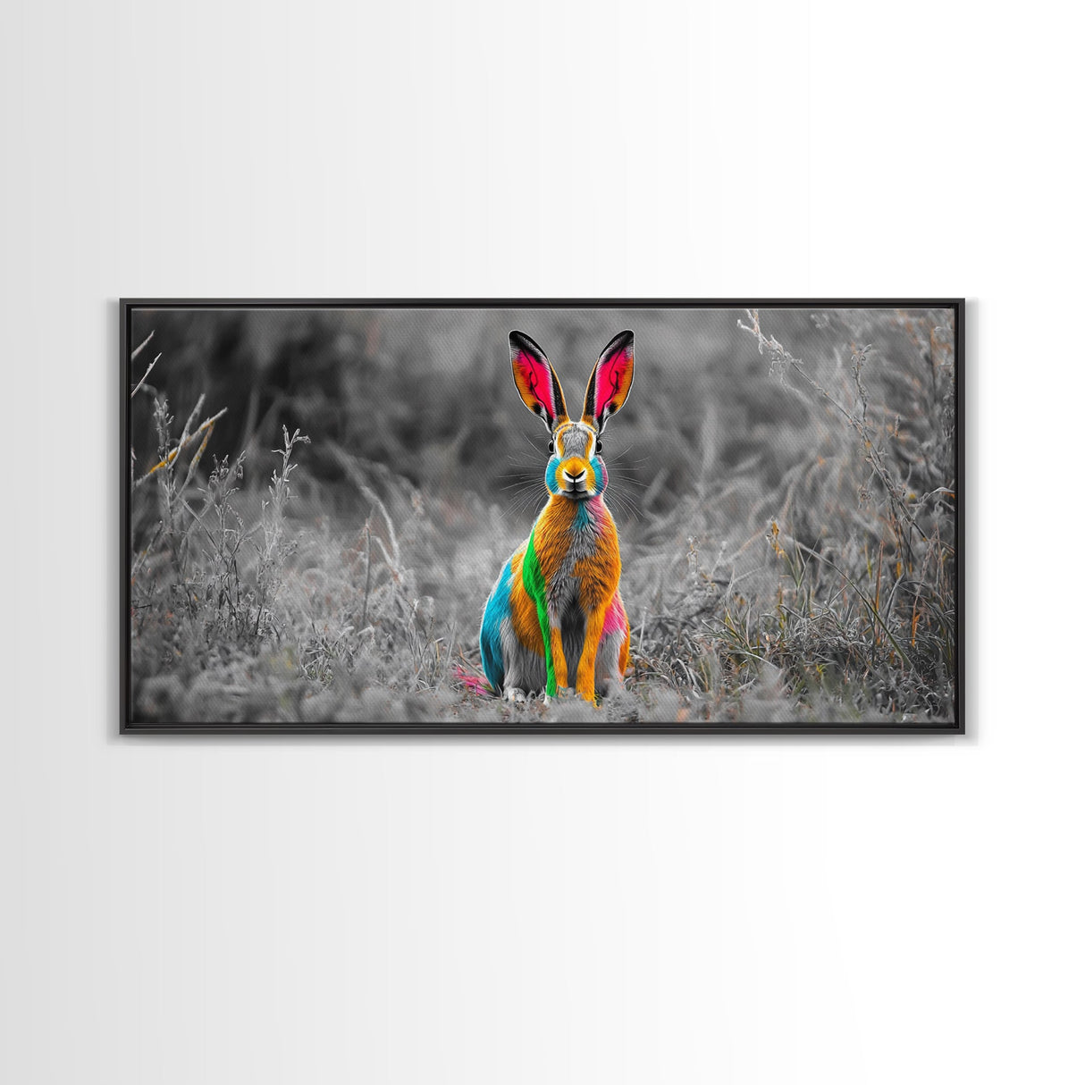Rainbow Rabbit, Colorful Bunny, Surreal Wildlife, Nature Fantasy – Canvas Print, Kids Room Wall Art, Whimsical Decor, Modern Animal Art