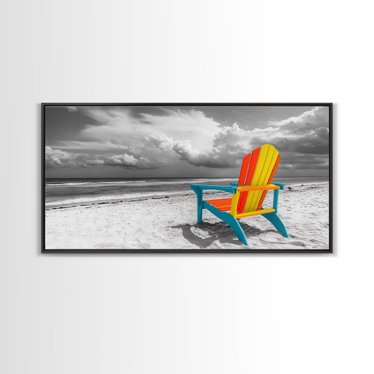 Chair Seaside, Colorful View, Coastal Relaxation, Minimalist Beach, Framed Canvas Print, Sunroom Wall Art, Summer Beach Escape