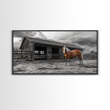 Rustic Horse, Country Barn, Moody Sky, Farm Vibes, Framed Canvas Print, Western Decor, Farmhouse Wall Art, Living Room Accent, Fall Art