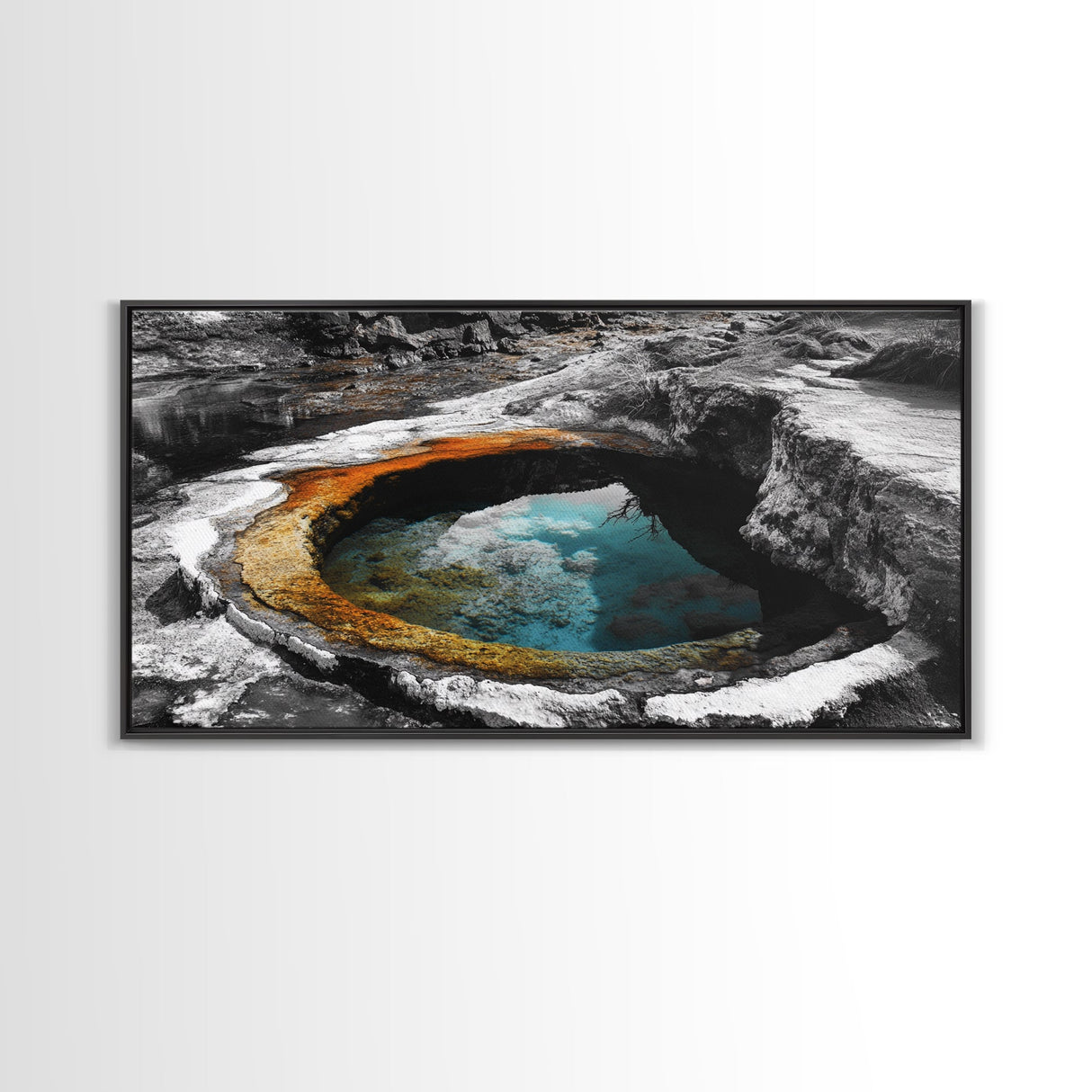 Geothermal Pool, Natural Wonders Photography, Yellowstone Landscape Decor, Earth Tones Wall Art, Framed Canvas Print, Bathroom Art
