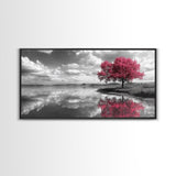 Pink Tree Reflections, Minimal Nature Art, Monochrome Landscape Canvas Print, Tranquil Bedroom or Living Room Wall Decor