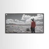 Cowboy Stare, Western Horizon, Desert Dream, American Spirit, Framed Canvas Print, Rustic Bedroom Art, Country Wall Decor, Western Style