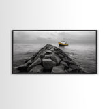 Ship At Sea, Yellow Boat, Ocean Journey, Nautical Photography, Canvas Print, Coastal Wall Art, Bathroom Decor, Minimalist Ocean Art