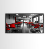 Red Chairs, Modern Cafeteria, Retro Seating, Pop Color Dining, Canvas Print, Kitchen Wall Art, Urban Minimalism, Bold Office Decor