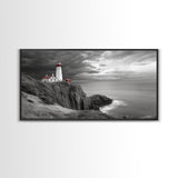 Lighthouse Ocean Storm, Coastal Cliff Light, Framed Canvas Print, Nautical Wall Art, Beach House Decor, Dramatic Sky Scene, Office Art