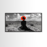 Red Hat Woman, Surreal Desert, Fashion Silhouette, Framed Canvas Print, Minimalist Wall Art, Bold Modern Decor, Bedroom Gallery Style