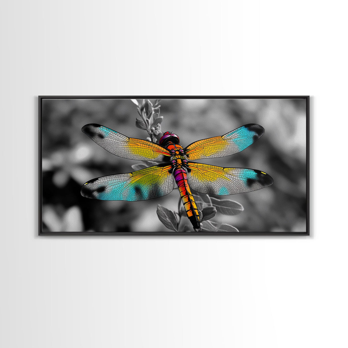 Rainbow Dragonfly, Nature Close-Up, Bold Insect Art, Canvas Print, Boho Wall Art, Botanical Decor, Vibrant Bedroom Accent Piece