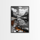 Alpine Lake, Orange Rocks, Mountain Reflection, Canvas Print, Wilderness Wall Art, Nature Explorer Decor, Rustic Lodge Wall Art