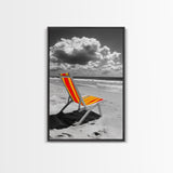 Beach Chair Alone, Tropical Vibes, Color Pop Seaside, Framed Canvas Print, Coastal Wall Art, Summer Decor, Relaxation Room Art