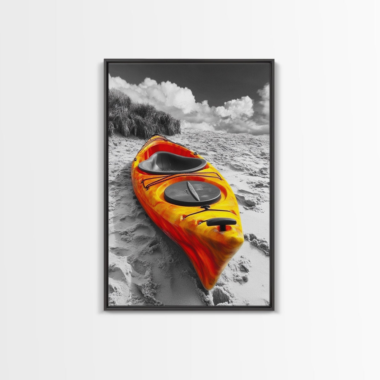 Vibrant Kayak, Sandy Beach, Summer Adventure Vibe, Canvas Print, Coastal Wall Art, Bold Color Photography, Outdoor Lover Gift