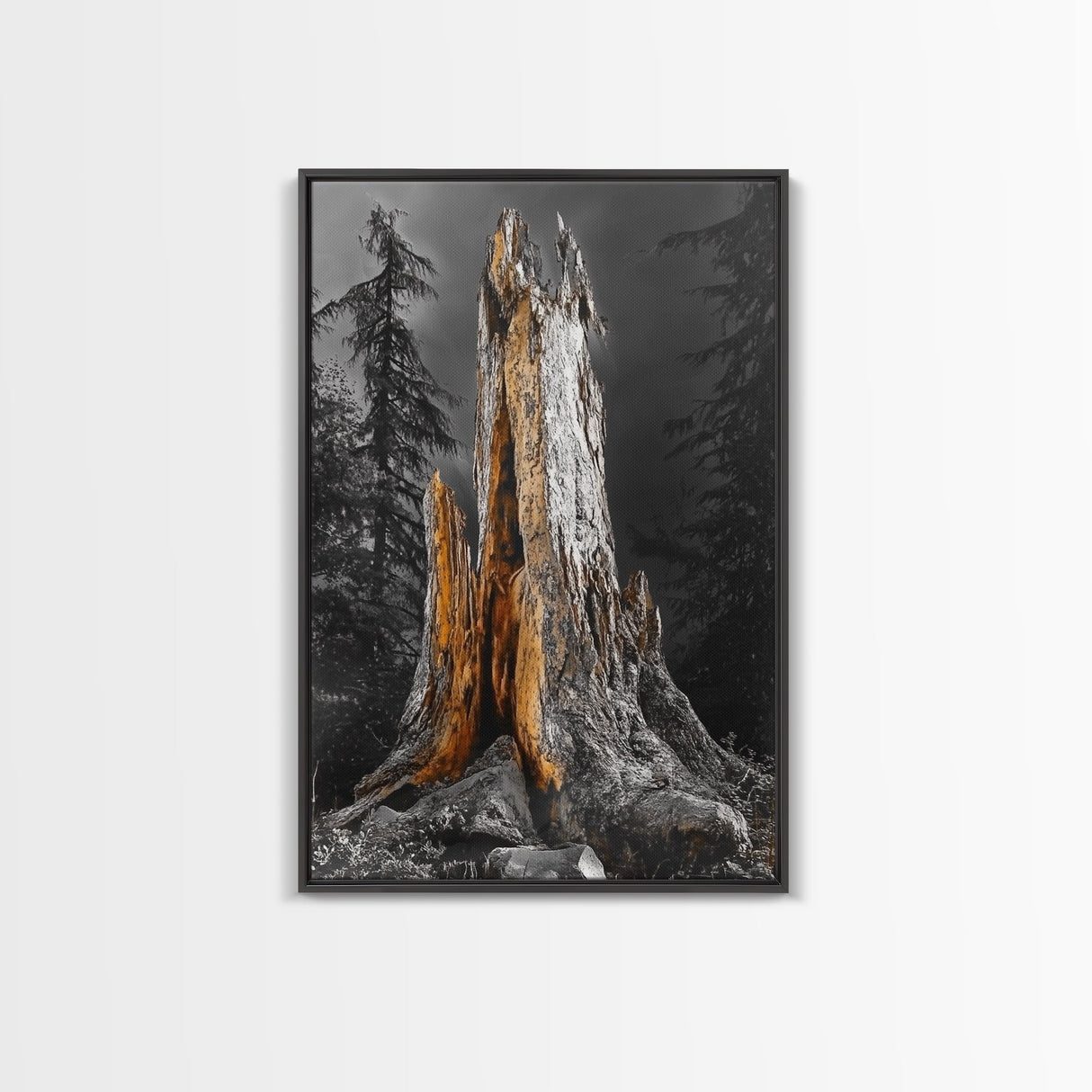 Forest Stump, Enchanted Tree, Woodland Nature, Autumn Mood, Framed Canvas Print, Rustic Wall Art, Cabin Decor, Fall Wall Accent