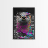 Colorful Otter, Vibrant Animal, Rainbow Fur, Framed Canvas Print, Kids Room Decor, Whimsical Wildlife Art, Playroom Wall Art, Bold Style