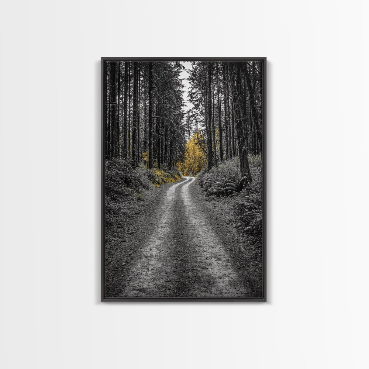 Forest Path, Yellow Trees, Autumn Trail, Framed Canvas Print, Fall Wall Art, Woodland Nature Decor, Cozy Home Accent, Entryway Artwork