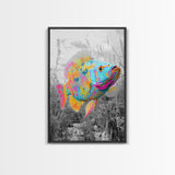Neon Fish, Color Splash, Bright Animal, Vibrant Water, Framed Canvas Print psychedelic aquatic art, kids room fish wall decor, animal print