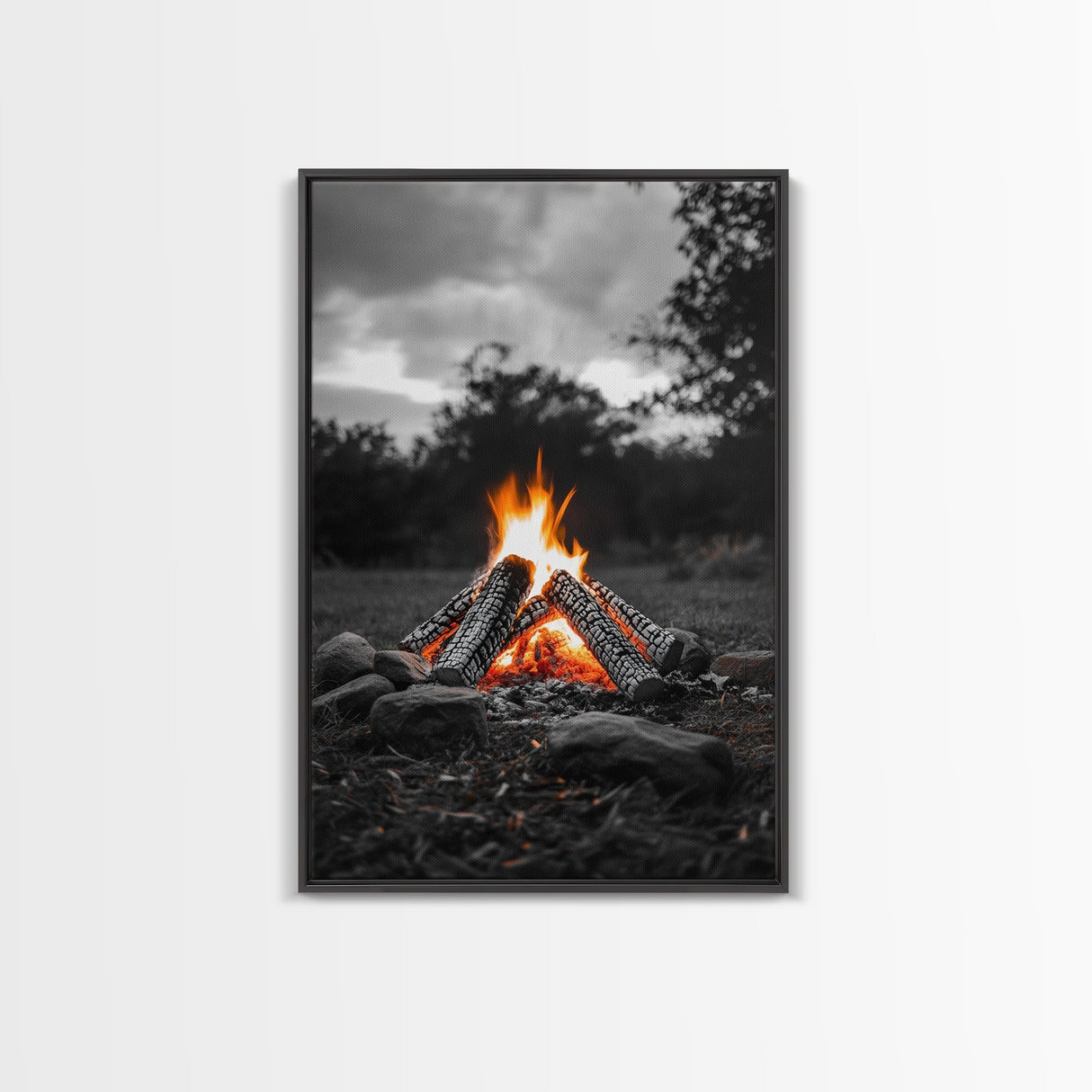 Firewood Blaze, Autumn Campfire, Outdoor Canvas Print, Cozy Cabin Wall Art, Rustic Nature Decor, Adventure Wall Accent