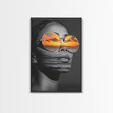 Surreal Sunset Face, Ocean Reflection, Fashion Photography, Abstract Beauty, Framed Canvas Print, Bedroom Wall Art, Modern Pop Art