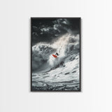 Surfer Wave, Ocean Power, Extreme Sports Art, Framed Canvas Print, Beach House Decor, Surfing Wall Art, Coastal Adventure Scene