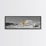 Yellow Suit, Surreal Desert, Lone Wanderer, Conceptual Art — Framed Canvas Print, Modern Art, Office Decor, Minimalist Statement Piece