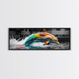 Color Splash Dolphin, Ocean Leap, Vibrant Marine, Joyful Moment — Canvas Print, Bathroom Decor, Beach House Wall Art, Pop Art Style