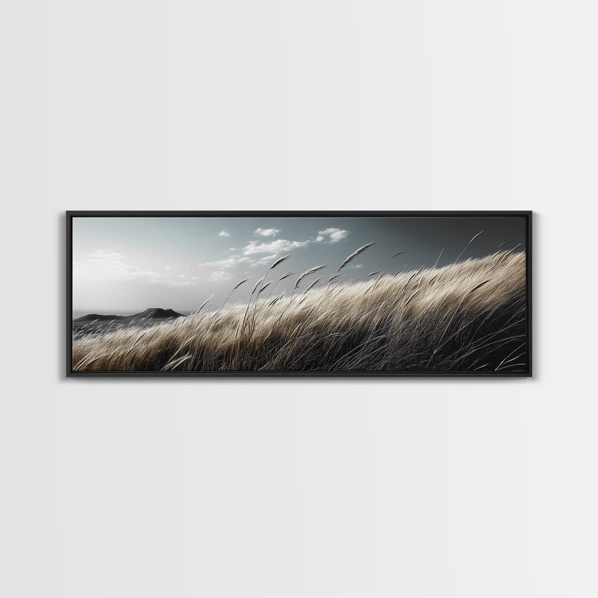 Golden Field, Windy Grass, Serene Meadow, Soft Light, Canvas Print, Minimalist Decor, Bedroom Wall Art, Neutral Landscape Art