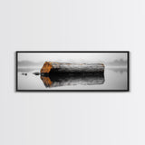 Weathered Log Reflection, Calm Lake Scene, Canvas Print, Minimalist Nature Photography, Zen Bathroom Wall Art, Serene Rustic Decor