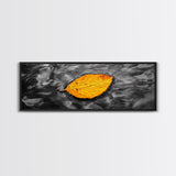 Floating Autumn Leaf, Orange Leaf on Water, Framed Canvas Print, Fall Bathroom Wall Art, Nature Closeup Photography, Minimalist Decor