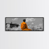Solitude in Nature, Orange Robe Figure, Mindful Meditation Scene, Canvas Print, Boho Landscape, Zen Room Wall Art, Office Wall Decor