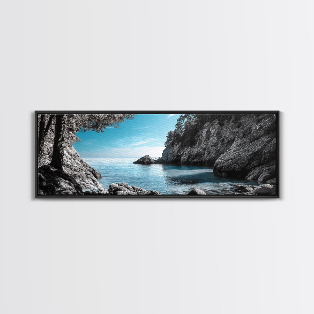 Coastal Cove, Ocean Escape, Blue Seascape, Nature View, Framed Canvas Print, Coastal Wall Decor, Bathroom Art, Nautical Beach Art