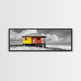 Yellow Cabin, Seaside Shack, Color Pop, Coastal Vibes, Framed Canvas Print, Beach House Wall Art, Bold Nautical Decoretic