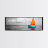 Sailboat Art, Bright Sail, Ocean Calm, Nautical Theme, Framed Canvas Print, Beach Wall Art, Coastal Decor, Minimalist Living Room Art