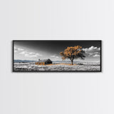 Prairie Cabin, Golden Tree, Rural Landscape, Open Sky, Framed Canvas Print, Country Decor, Farmhouse Wall Art, Rustic Bedroom Style