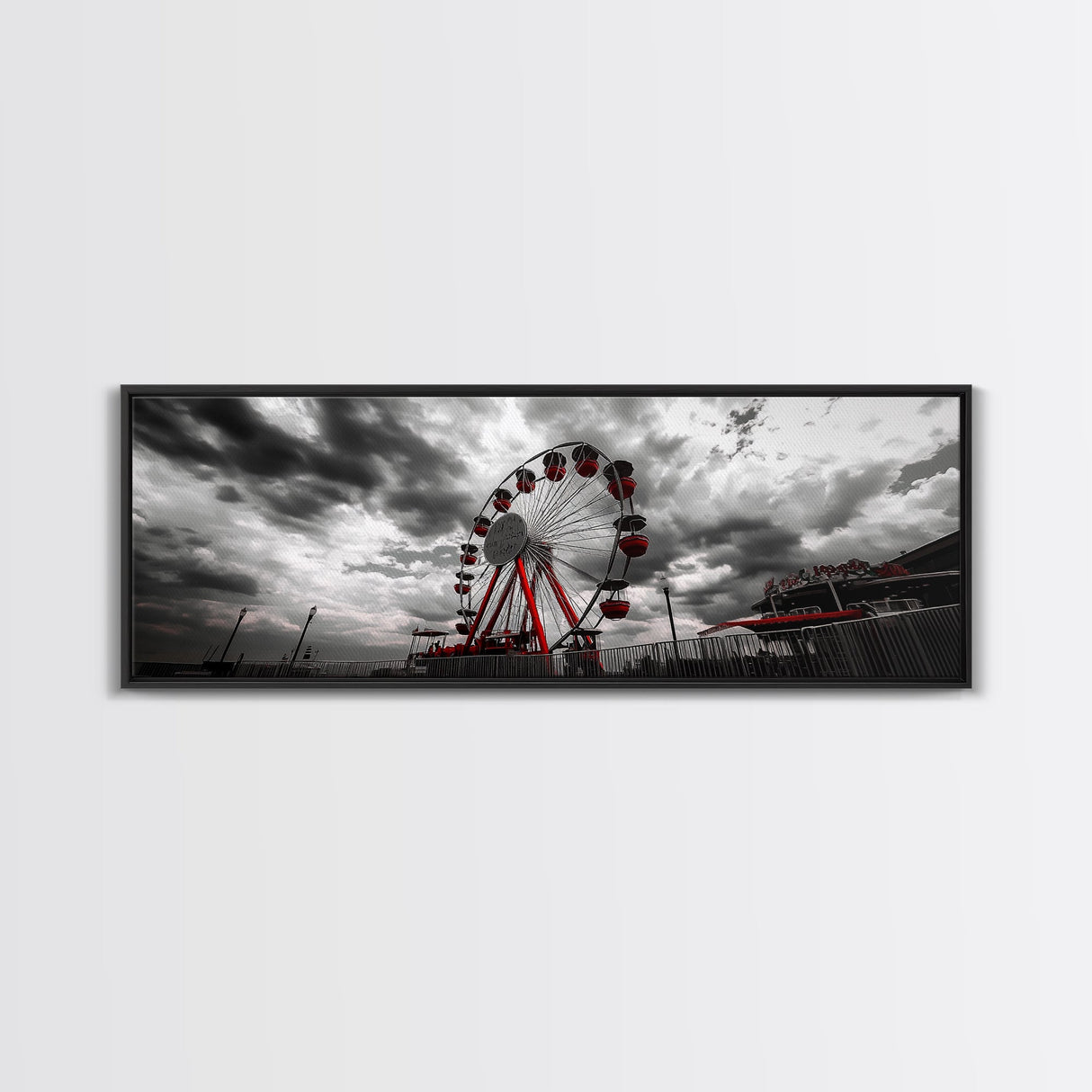 Ferris Wheel, Carnival Ride, Stormy Sky, Fairground Scene, Framed Canvas Print, Retro Wall Art, Teen Bedroom Decor, Industrial Urban Style