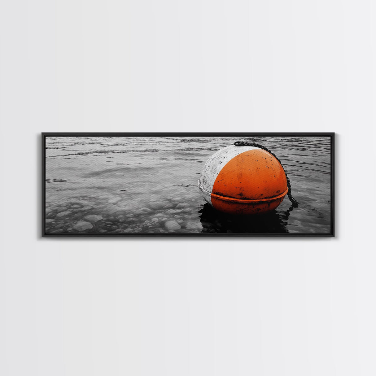 Orange Buoy Water, Minimal Marine Still Life, Nautical Photography, Ocean Vibe, Canvas Print, Bathroom Wall Art, Coastal Industrial Decor