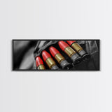 Red Ammo, Tactical Gear, Military Closeup, Rustic Warrior, Framed Canvas Print, Masculine Wall Art, Man Cave Wall Decor