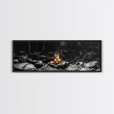 Stone Circle, Night Fire, Forest Blaze, Cozy Gathering, Canvas Print, Wilderness Wall Art, Fall Camping Decor, Rustic Cabin Style