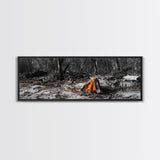 Ember Campfire, Twilight Glow, Nature Heat, Forest Shadows, Framed Canvas Print, Outdoor Wall Art, Fall Rustic Decor, Adventure Accent