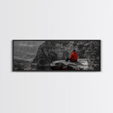 Grand Canyon, Meditation Art, Red Jacket, Adventure Scene, Framed Canvas Print, Hiking Wall Art, Man Cave Decor, Minimalist Landscape