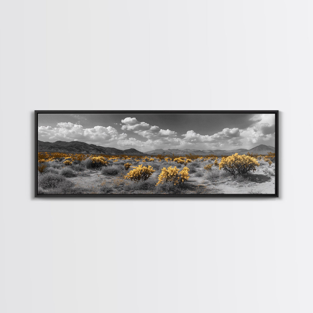 Desert Cactus, Southwestern Vibes, Golden Landscape, Boho Earth Tones, Framed Canvas Print, Entryway Wall Art, Desert Home Decor
