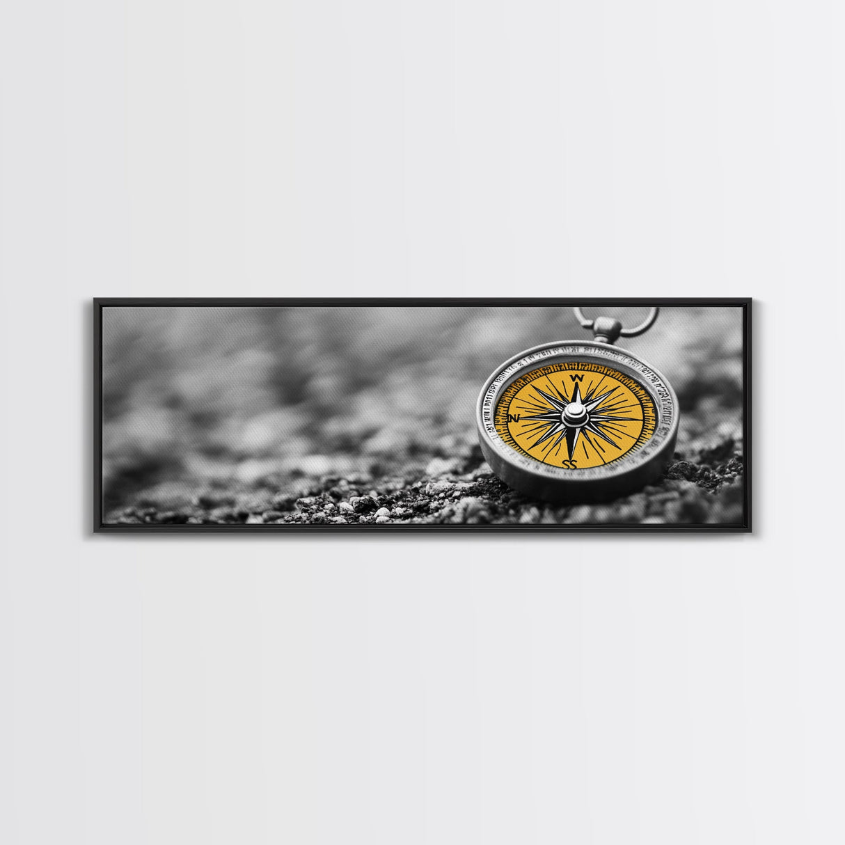 Golden Compass Closeup, Adventure Exploration Theme, Vintage Nautical Design, Framed Canvas Print, Office Wall Art, Travel Lover Gift