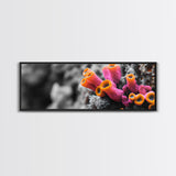 Neon Coral Closeup, Vibrant Underwater Detail, Oceanic Texture Wall Art, Framed Canvas Print, Bathroom Decor, Coastal Modern Style