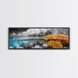 Island Coral Split, Tropical Ocean Scene, Half Above Below Water, Framed Canvas Print, Living Room Wall Art, Beach Boho Decor