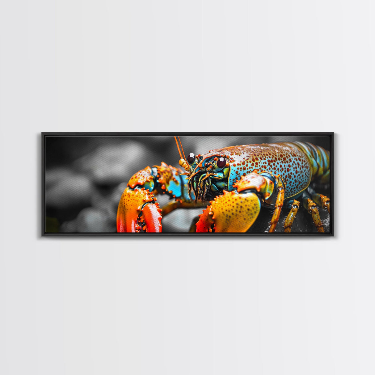Closeup Lobster Claws, Colorful Sea Creature Art, Bold Detail Nature Print, Framed Canvas Print, Kitchen Wall Art, Tropical Coastal Decor