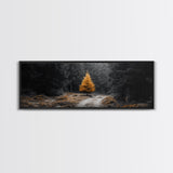 Lone Golden Tree, Forest Path Landscape, Moody Nature Wall Art, Framed Canvas Print, Minimalist Fall Decor, Entryway Accent Piece