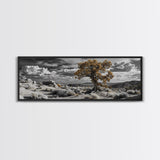 Twisted Desert Tree, Rocky Canyon Art, Dramatic Sky Nature Scene, Framed Canvas Print, Rustic Wall Decor, Moody Western Home Aesthetic