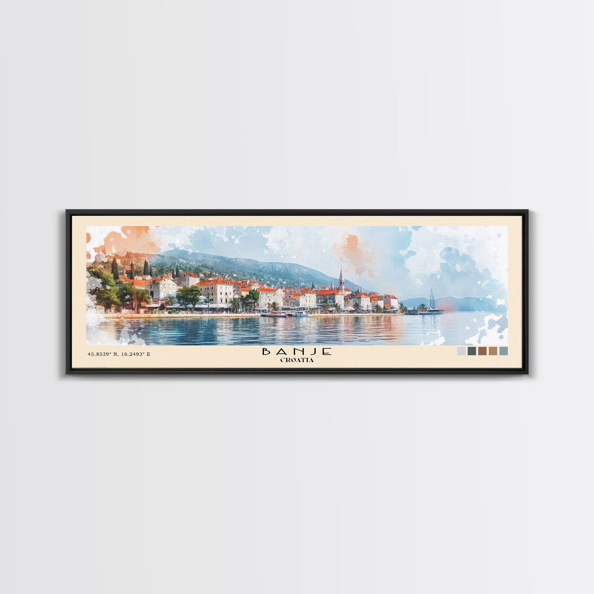 Banje, Croatia Watercolor Print, Vacation Gift, Croatia Wall Art, Beach Painting, Beach Decor, Large Wall Art, Wood Frame Art